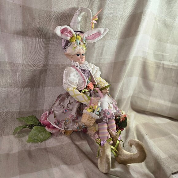 Cynthia Rowley Easter Elf Bunny Shelf Sitter Doll Tabletop Spring Decor Purple - Picture 2 of 9